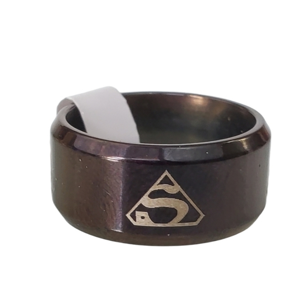 Black  Stainless Steel Superman Band Ring Size 8 10mm *